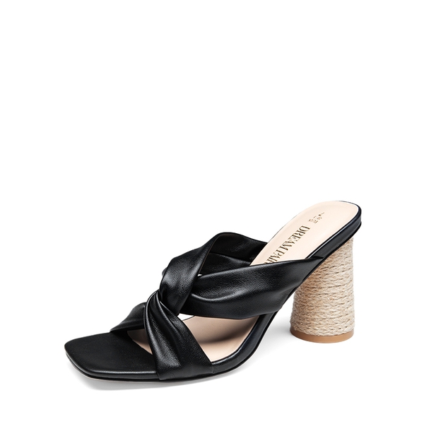 Square Toe Espadrille Heel Sandals - BLACK -  0